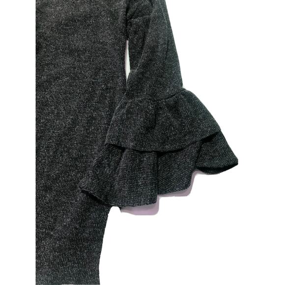 143 Story Dark Gray Boho Knit Cardigan w/ Long Sleeve & Ruffles Size Medium - Picture 2 of 9